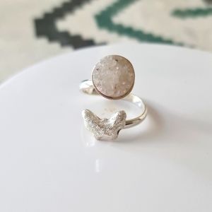 Moon raw gemstone 925 Silver adjustable Ring